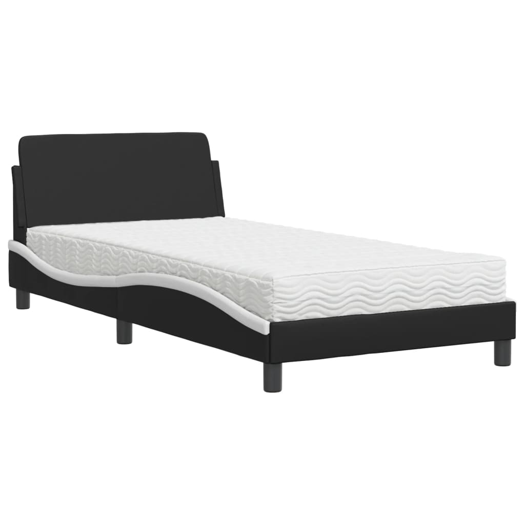 Bed met matras kunstleer zwart en wit 100x200 cm