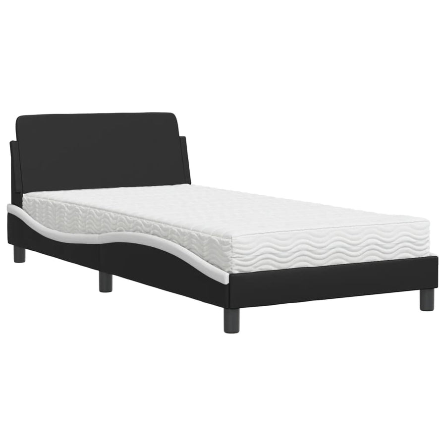 Bed met matras kunstleer zwart en wit 100x200 cm