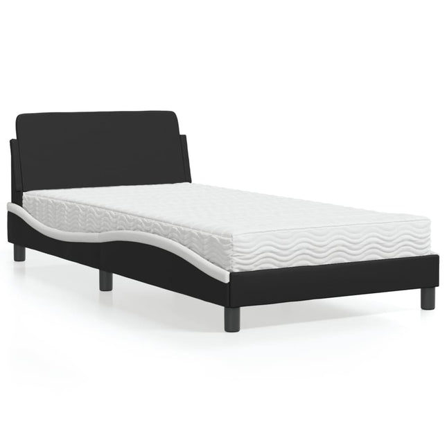 Bed met matras kunstleer zwart en wit 100x200 cm