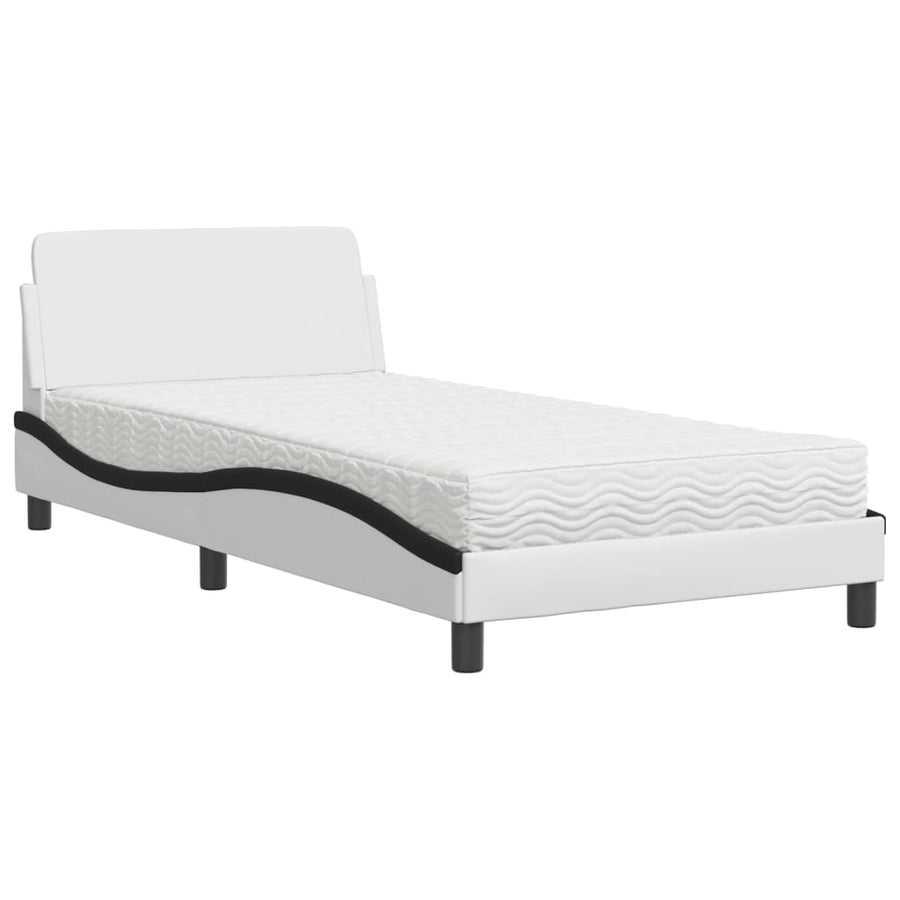 Bed met matras kunstleer wit en zwart 100x200 cm