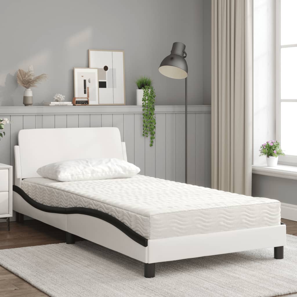 Bed met matras kunstleer wit en zwart 100x200 cm