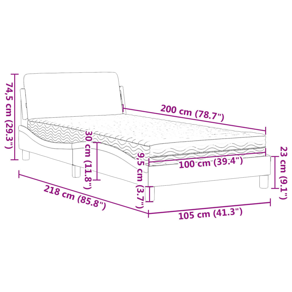 Bed met matras kunstleer wit en zwart 100x200 cm