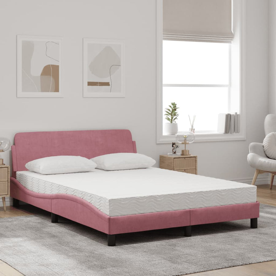 Bed met matras fluweel roze 120x200 cm