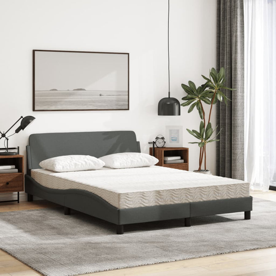 Bed met matras stof donkergrijs 140x190 cm