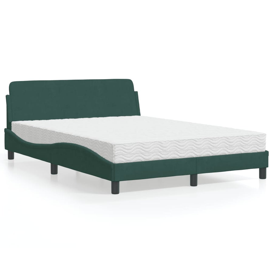 Bed met matras fluweel donkergroen 140x190 cm