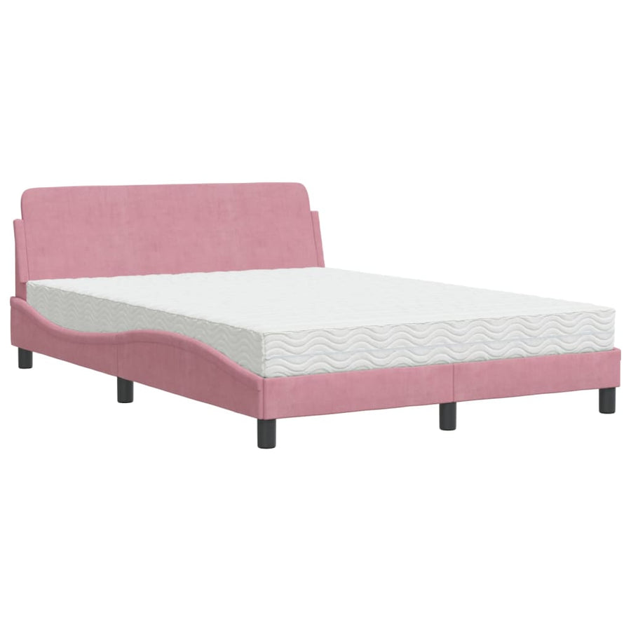 Bed met matras fluweel roze 140x190 cm