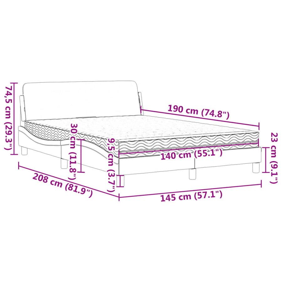 Bed met matras kunstleer wit 140x190 cm