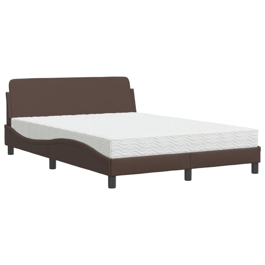 Bed met matras kunstleer bruin 140x190 cm