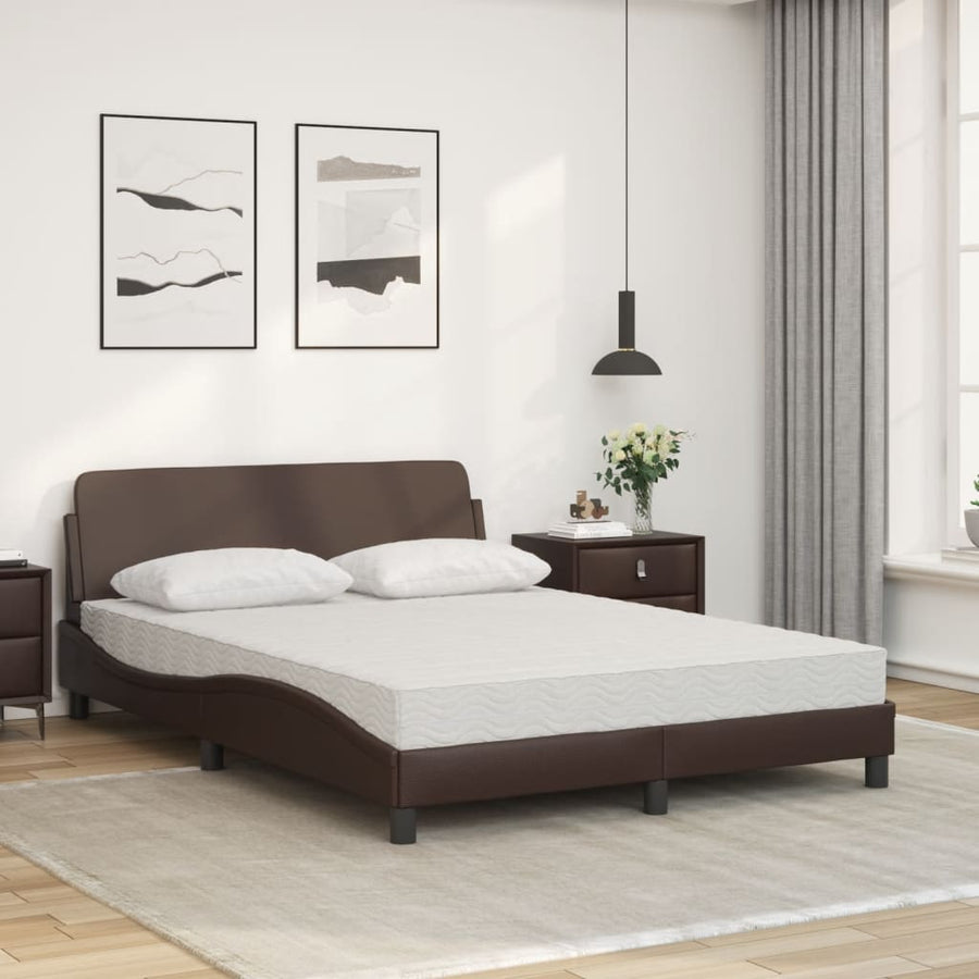 Bed met matras kunstleer bruin 140x190 cm