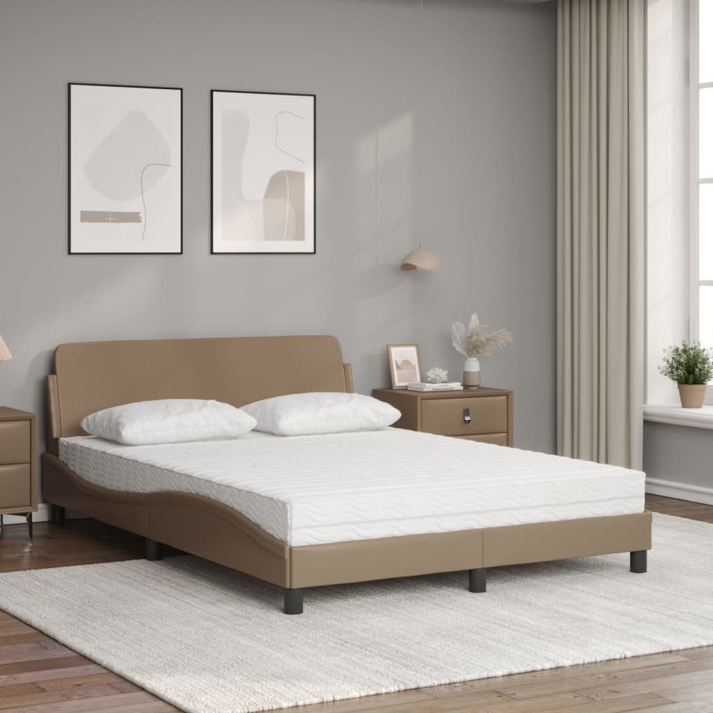 Bed met matras kunstleer cappuccinokleurig 140x190 cm