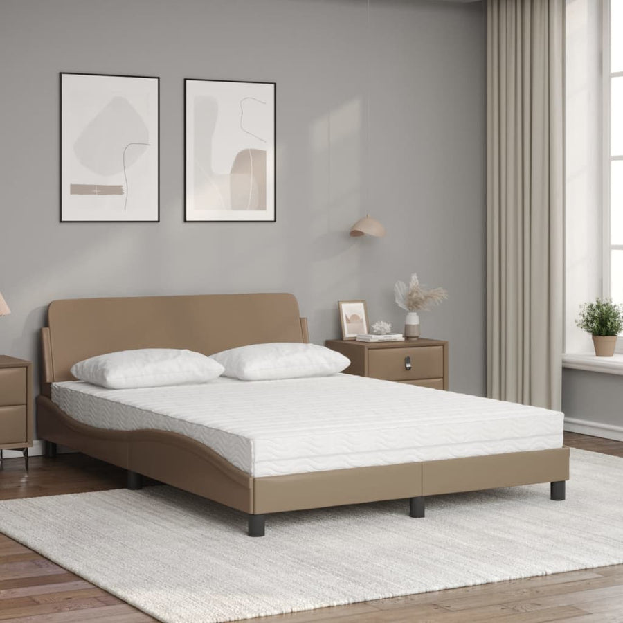 Bed met matras kunstleer cappuccinokleurig 140x190 cm