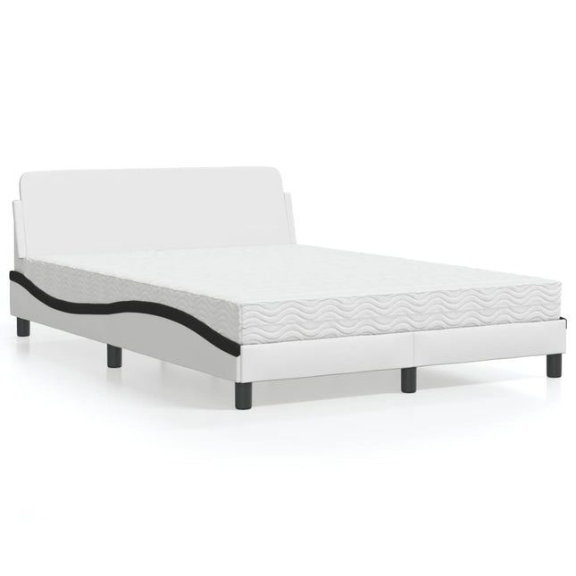 Bed met matras kunstleer wit en zwart 140x190 cm