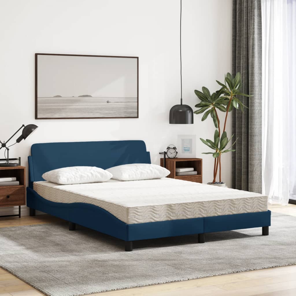 Bed met matras stof blauw 140x200 cm
