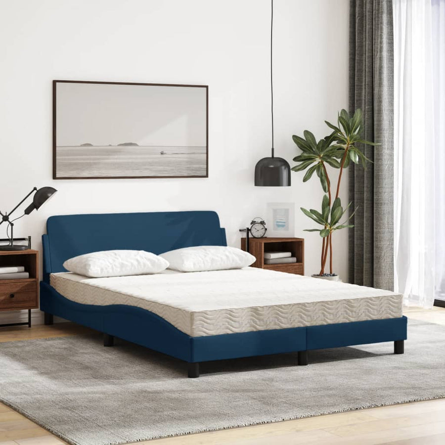 Bed met matras stof blauw 140x200 cm