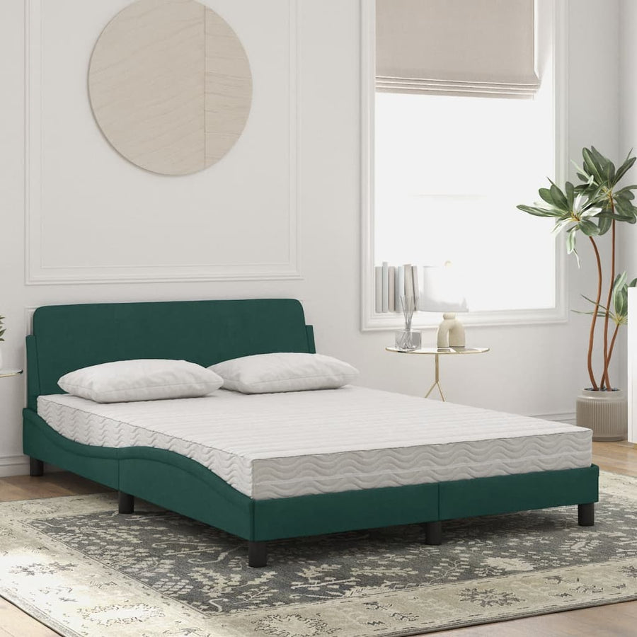 Bed met matras fluweel donkergroen 140x200 cm