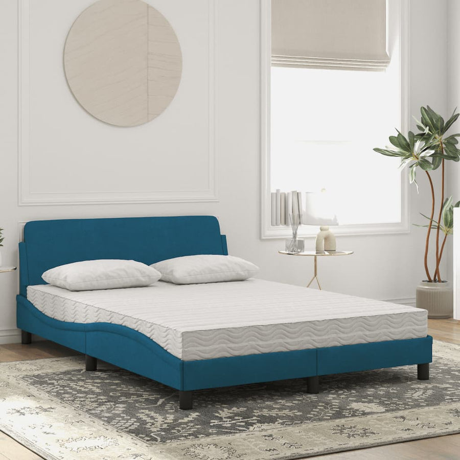 Bed met matras fluweel blauw 140x200 cm