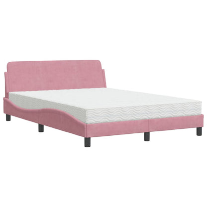 Bed met matras fluweel roze 140x200 cm