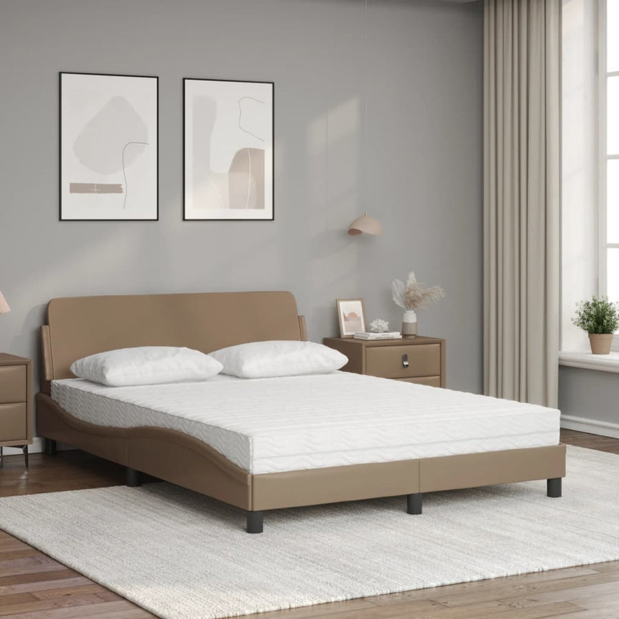Bed met matras kunstleer cappuccinokleurig 140x200 cm