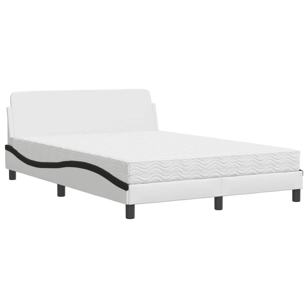 Bed met matras kunstleer wit en zwart 140x200 cm