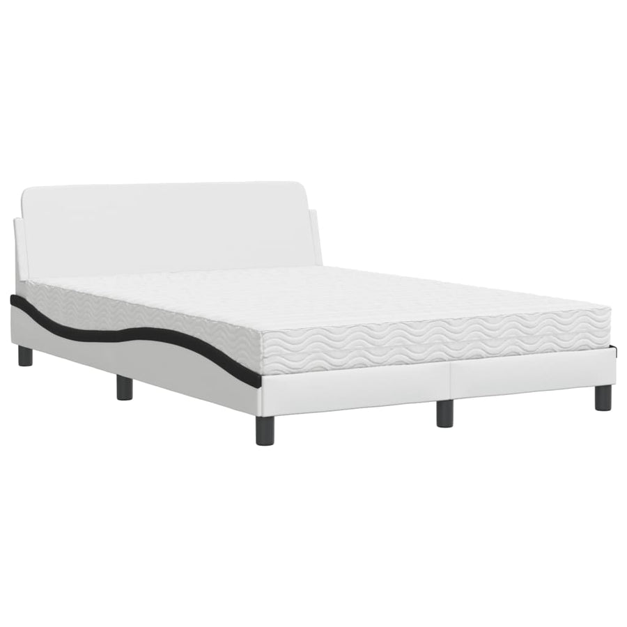 Bed met matras kunstleer wit en zwart 140x200 cm