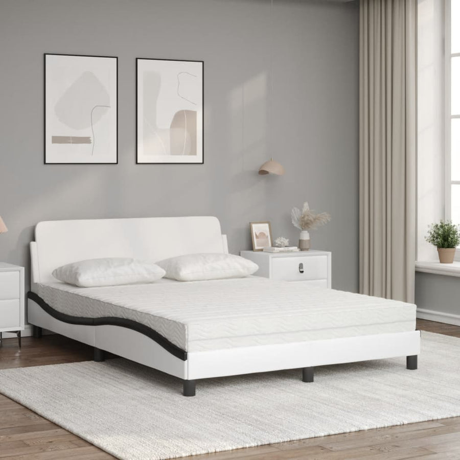 Bed met matras kunstleer wit en zwart 140x200 cm