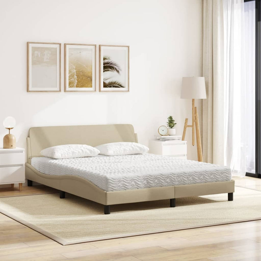 Bed met matras stof crèmekleurig 160x200 cm