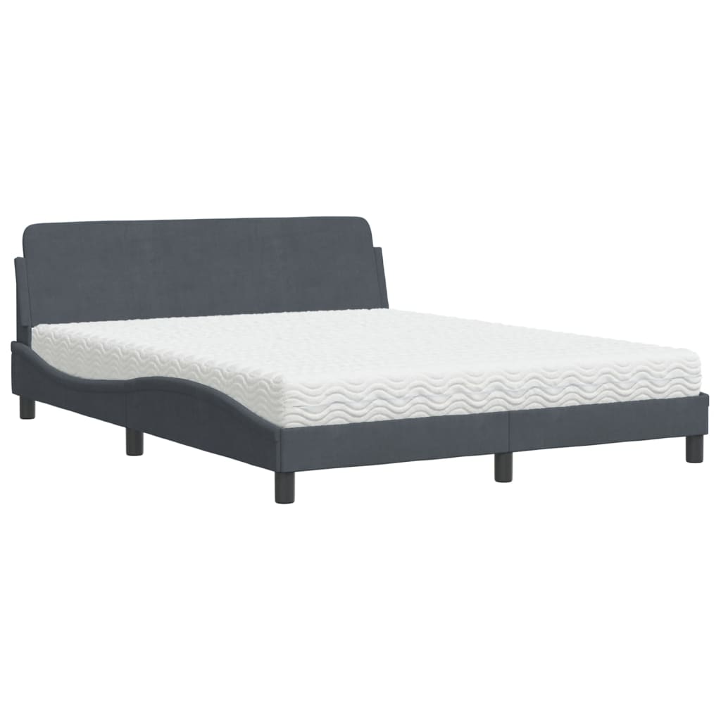 Bed met matras fluweel donkergrijs 160x200 cm