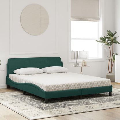 Bed met matras fluweel donkergroen 160x200 cm