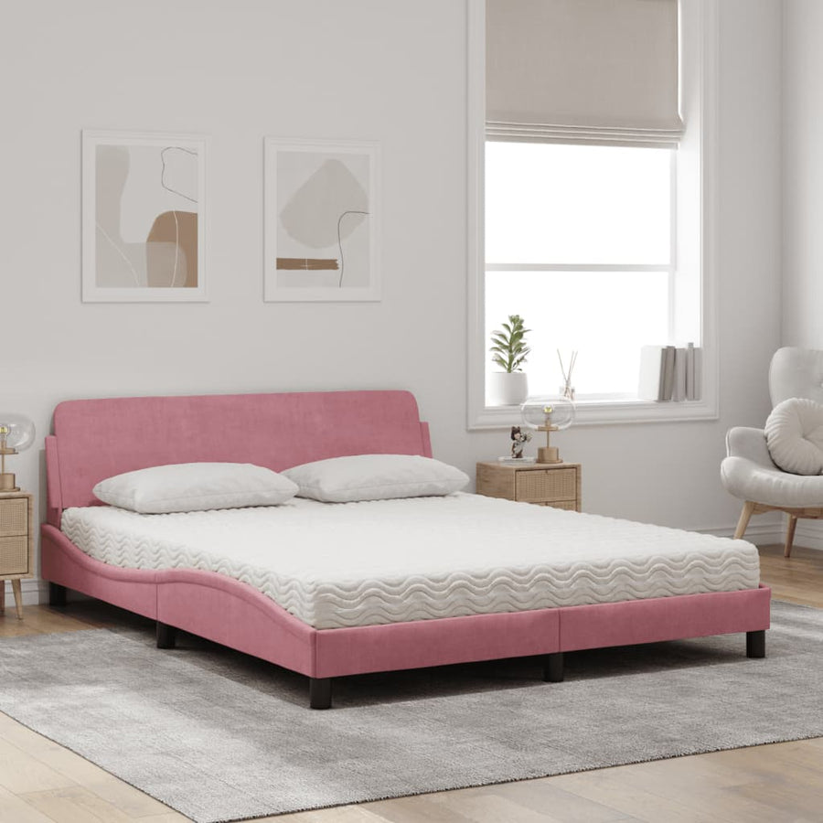 Bed met matras fluweel roze 160x200 cm