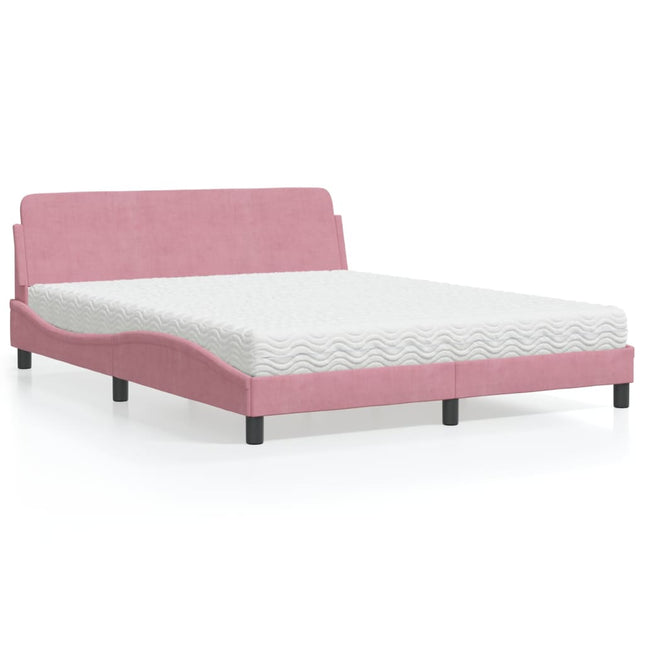 Bed met matras fluweel roze 160x200 cm