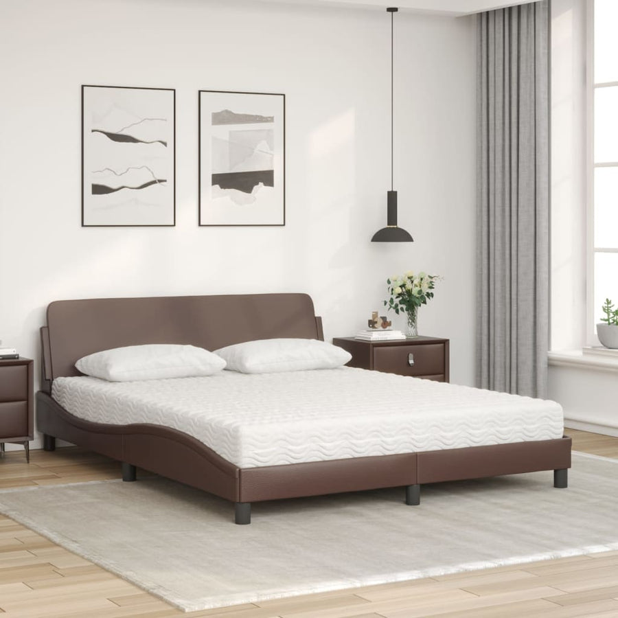 Bed met matras kunstleer bruin 160x200 cm