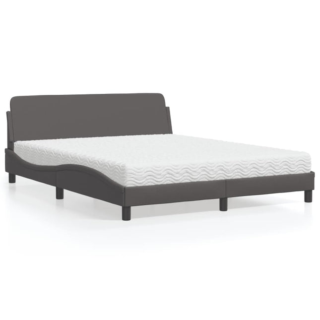 Bed met matras kunstleer grijs 160x200 cm