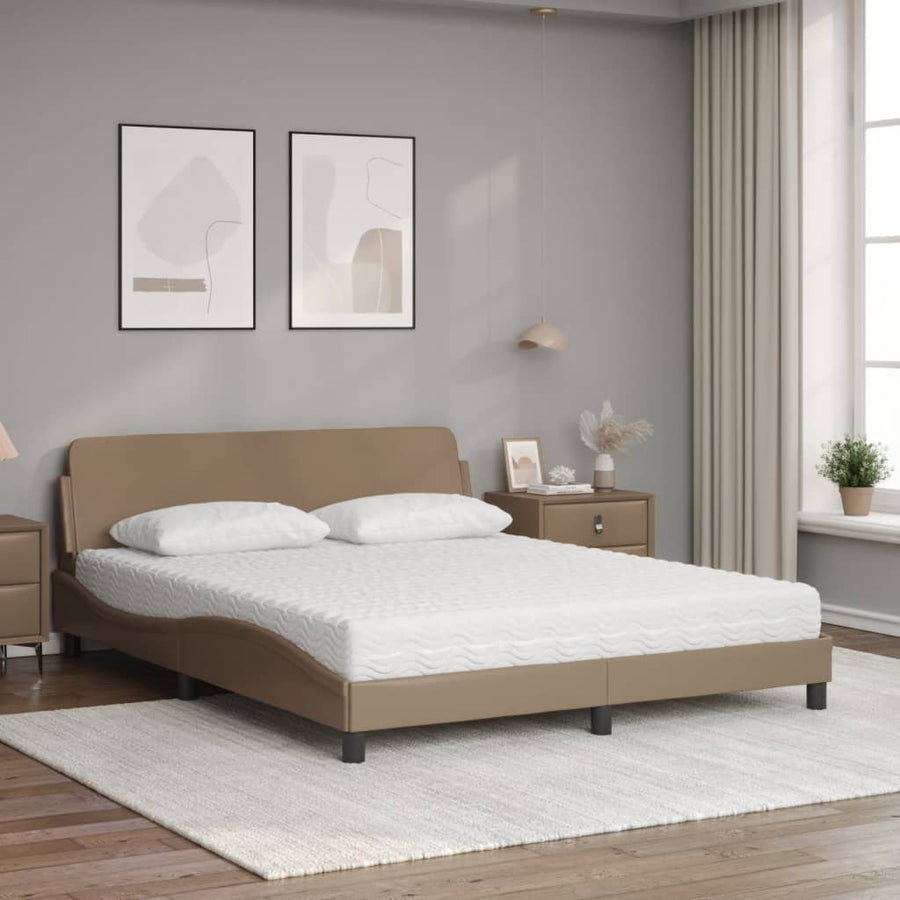 Bed met matras kunstleer cappuccinokleurig 160x200 cm