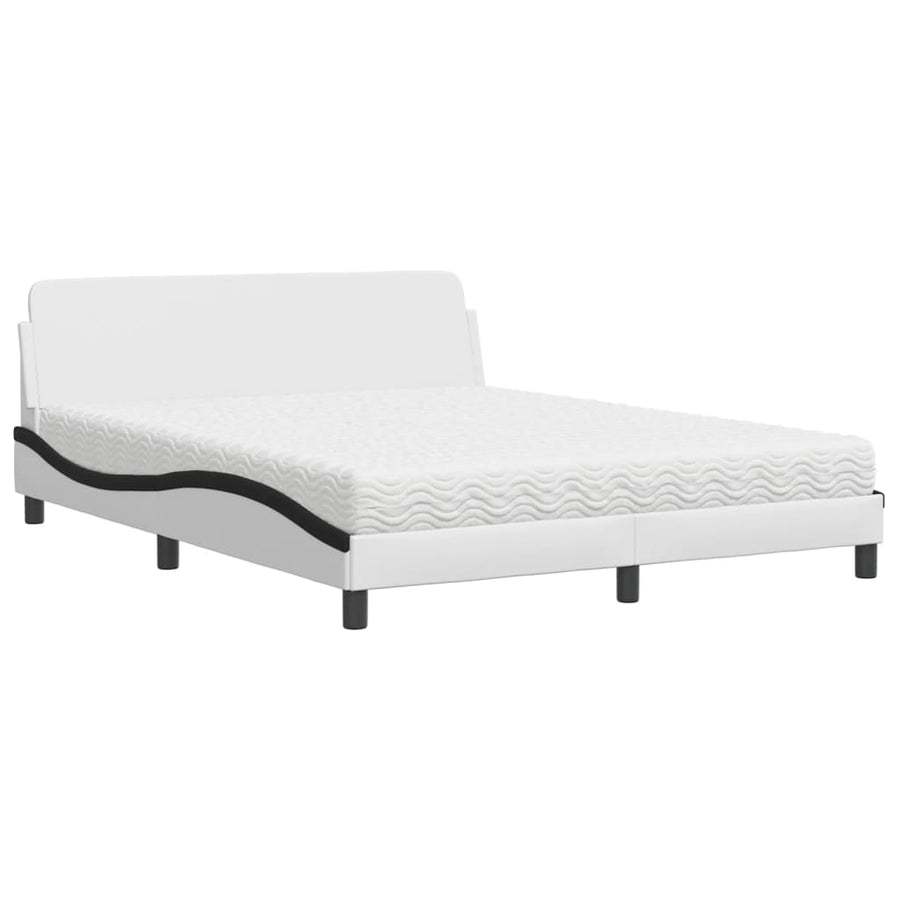 Bed Met Matras Kunstleer 160 x 200 cm Wit en zwart