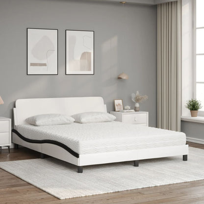 Bed Met Matras Kunstleer 160 x 200 cm Wit en zwart