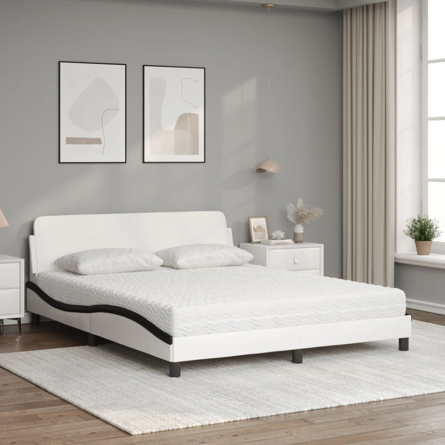 Bed Met Matras Kunstleer 160 x 200 cm Wit en zwart