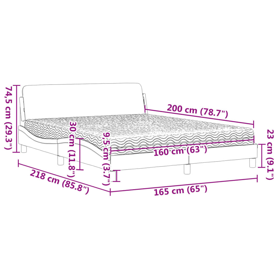 Bed Met Matras Kunstleer 160 x 200 cm Wit en zwart