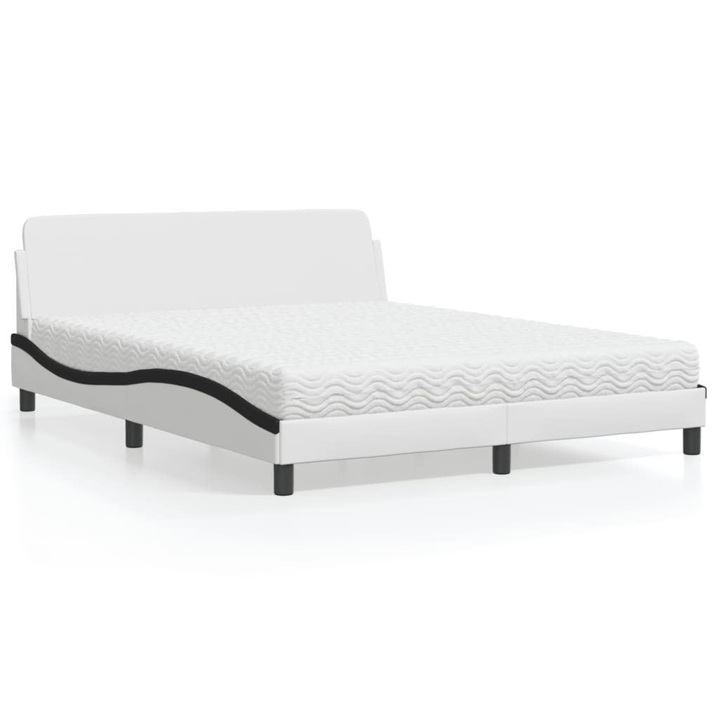 Bed Met Matras Kunstleer 160 x 200 cm Wit en zwart