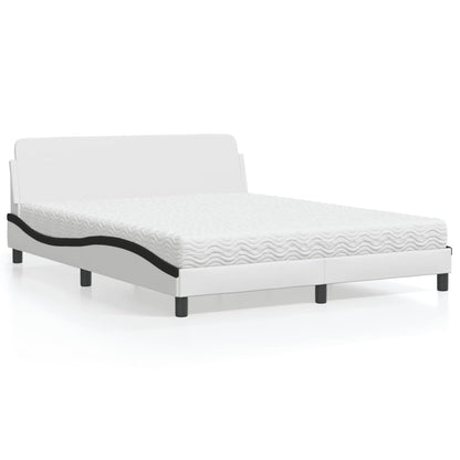 Bed Met Matras Kunstleer 160 x 200 cm Wit en zwart