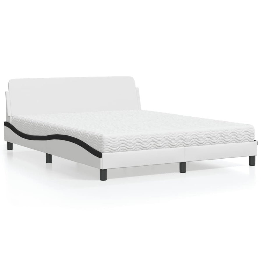 Bed Met Matras Kunstleer 160 x 200 cm Wit en zwart