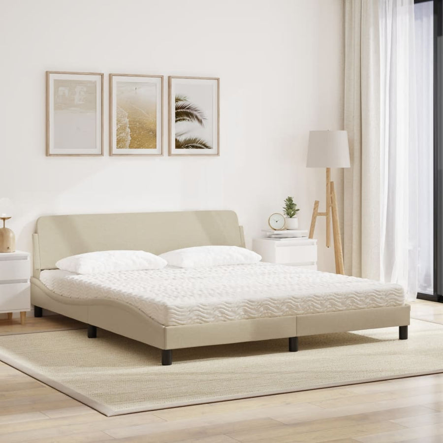 Bed met matras stof crèmekleurig 180x200 cm