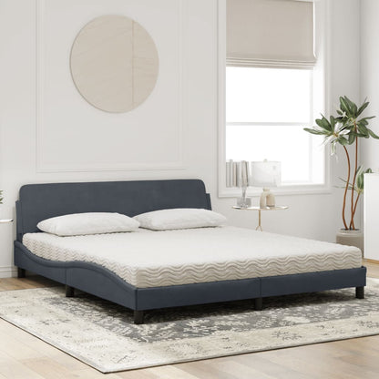 Bed met matras fluweel donkergrijs 180x200 cm