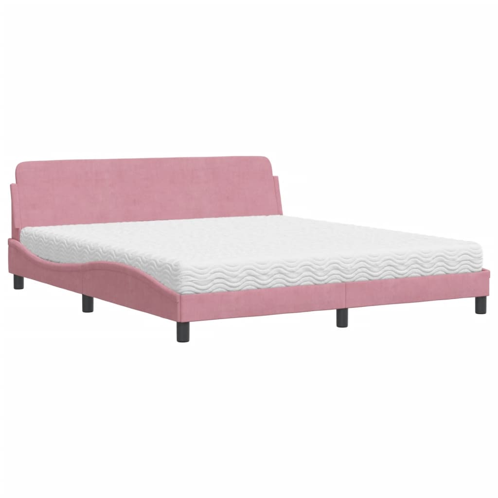 Bed met matras fluweel roze 180x200 cm