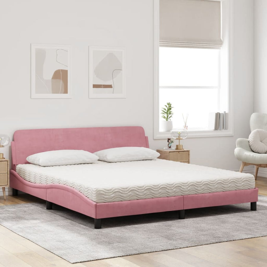 Bed met matras fluweel roze 180x200 cm