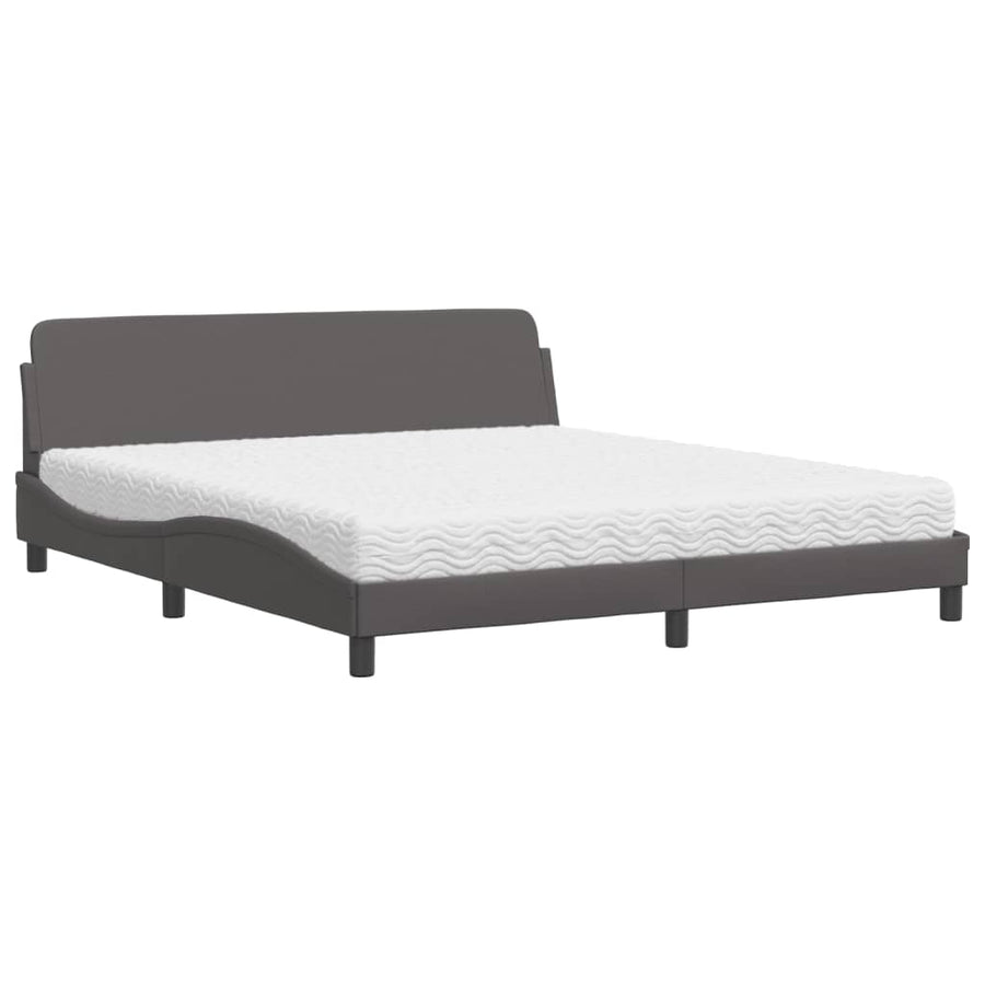 Bed met matras kunstleer grijs 180x200 cm