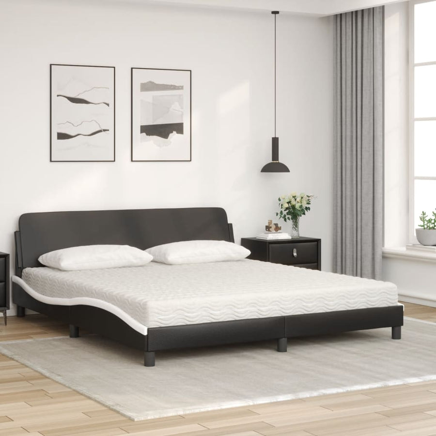 Bed met matras kunstleer zwart en wit 180x200 cm