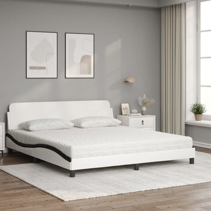 Bed met matras kunstleer wit en zwart 180x200 cm
