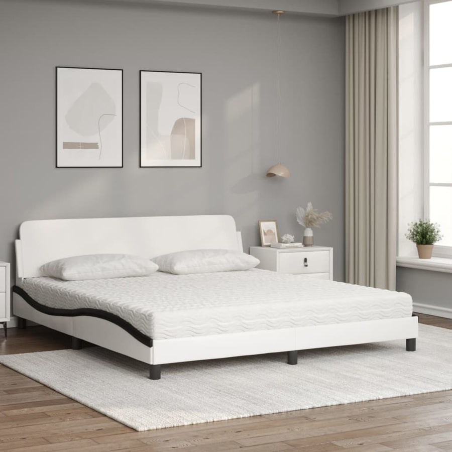 Bed met matras kunstleer wit en zwart 180x200 cm