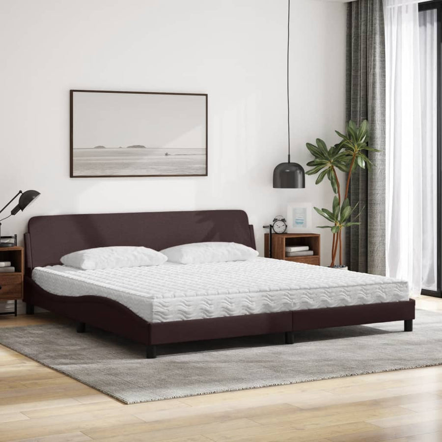 Bed Met Matras Stof 200 x 200 cm Donkerbruin