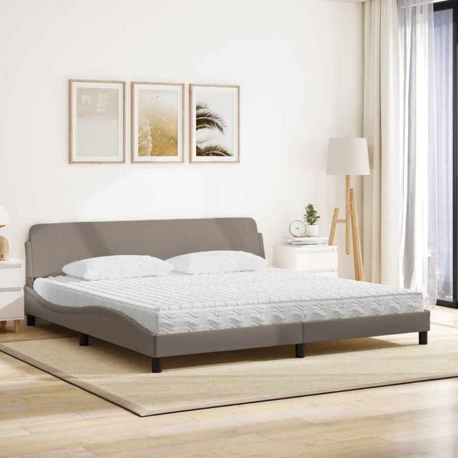 Bed Met Matras Stof 200 x 200 cm Taupe